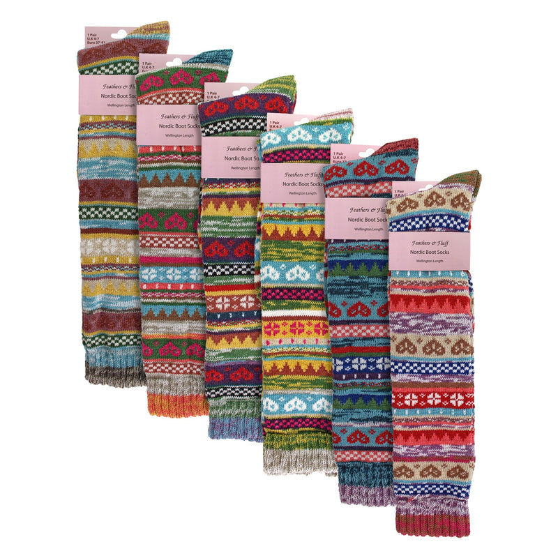 6 Pairs Ladies Knee High Nordic Patterns Socks