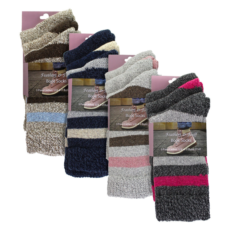 12 Pairs Ladies Non Elastic Boot Socks with Stripes
