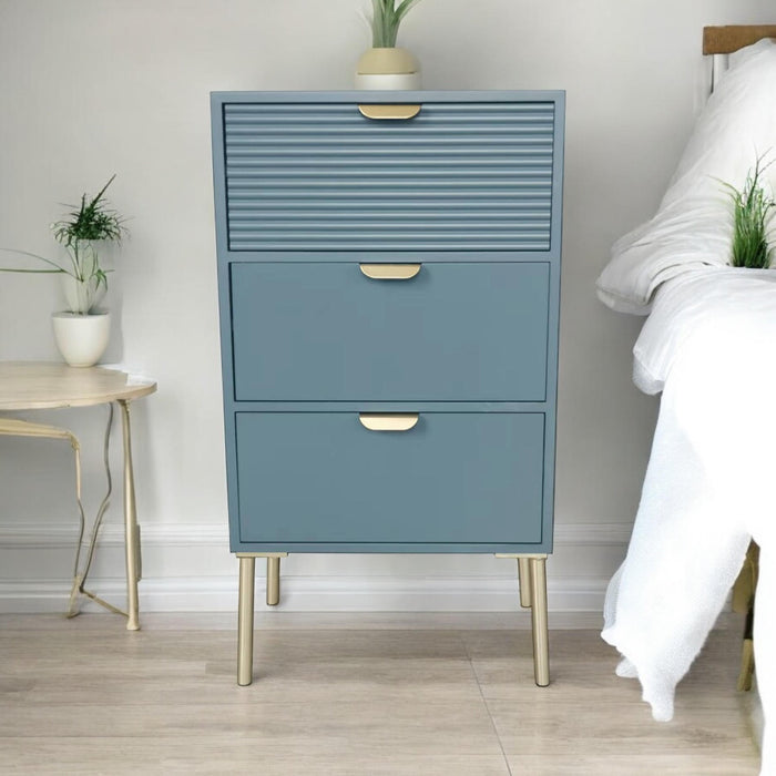 75CM BLUE WOODEN 3 DRAWER CHEST OF DRAWER
