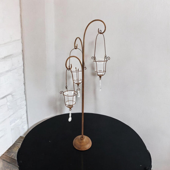 88CM RUSTY METAL CANDLER HOLDER WITH GLASS