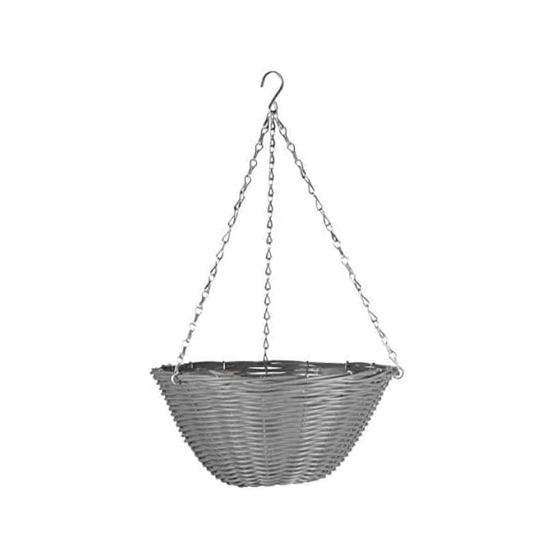 Grey Rattan Hanging Basket Pre-Lined Garden Planter 35.5cm