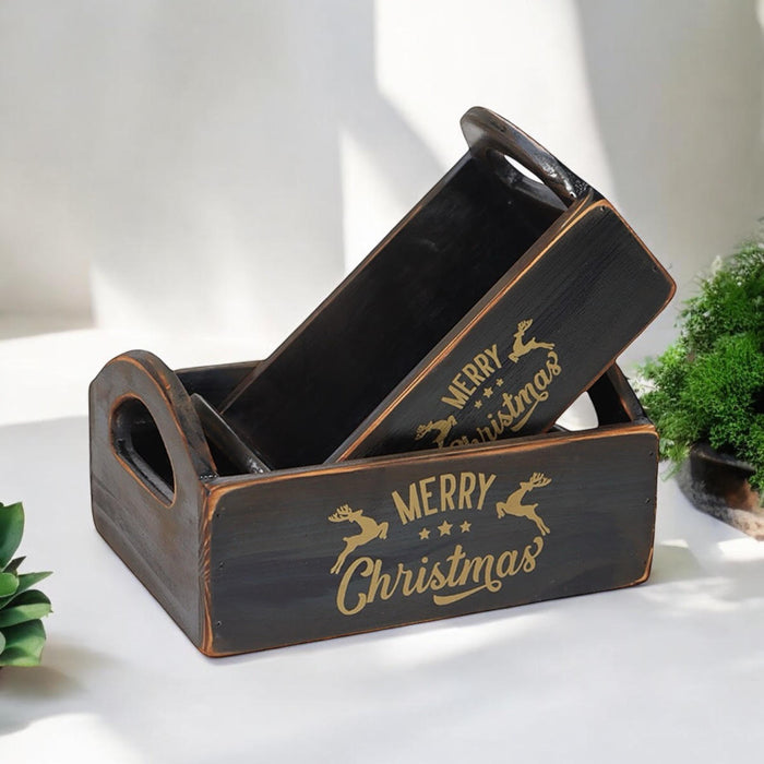 SET 2 BLACK WOODEN CRATES