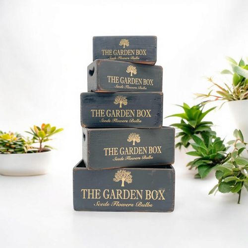 35/32/28/25/22CM SET 5 BLACK WOODEN BOXES - InStock