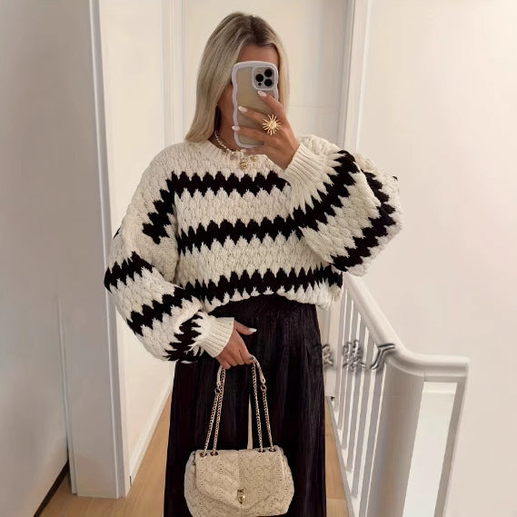 Women's Knitted Pullover Striped Loose Sweater