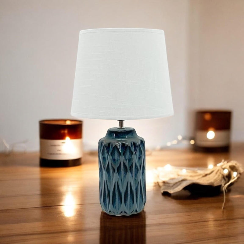 40CM BLUE CERAMIC  LAMP AND SHADE