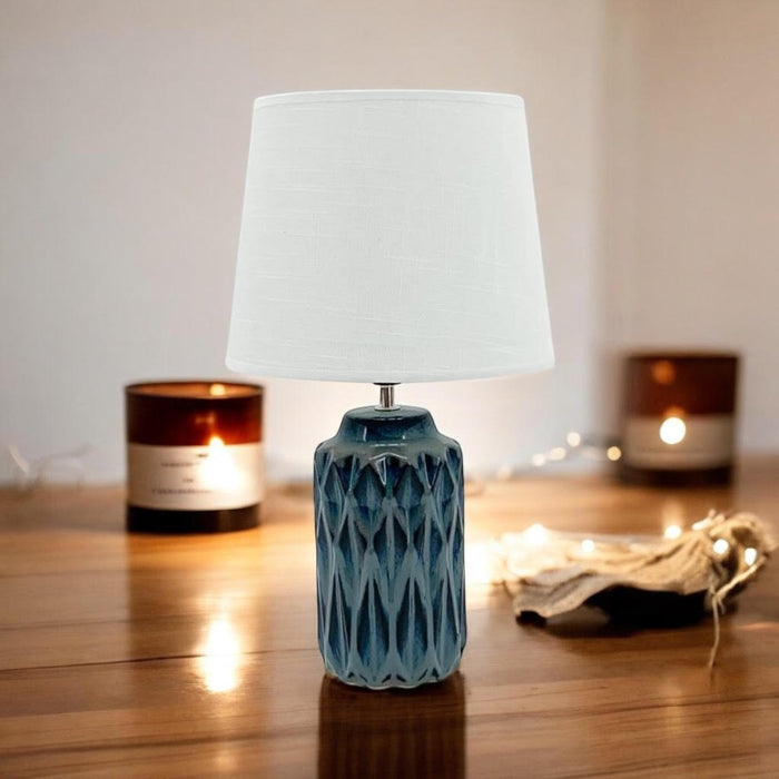 40CM BLUE CERAMIC  LAMP AND SHADE