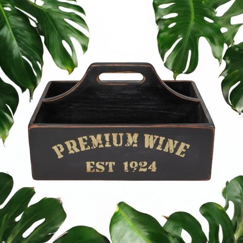 35CM BLACK WOODEN WINE HOLDER - InStock