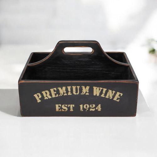 35CM BLACK WOODEN WINE HOLDER - InStock