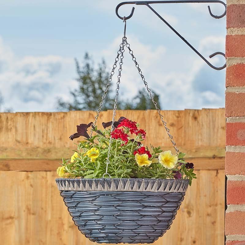 35cm Faux Rattan Hanging Basket Planter with Chain & Liner