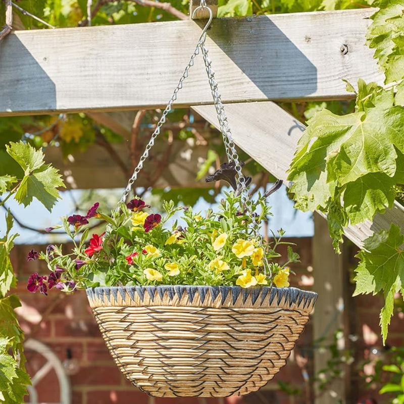 35cm Pre-Lined Rattan Hanging Basket Planter with Chain