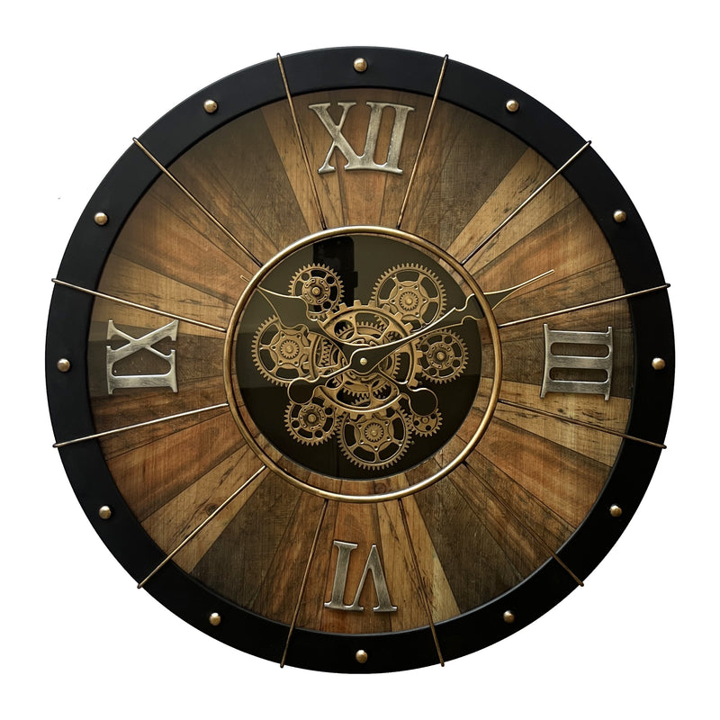 AcaciaHome Durable Gear Wall Clock with Moving Gears, Roman Numerals, Art Deco Skeleton Design, Elegant Home or Office Décor for Living Room, Hallway, Dining Room