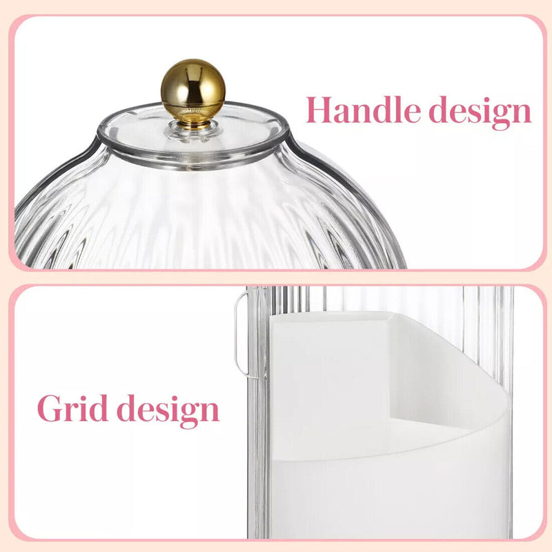 360° Rotating Makeup Brush Holder with Clear Lid Cosmetic Organiser Make-Up