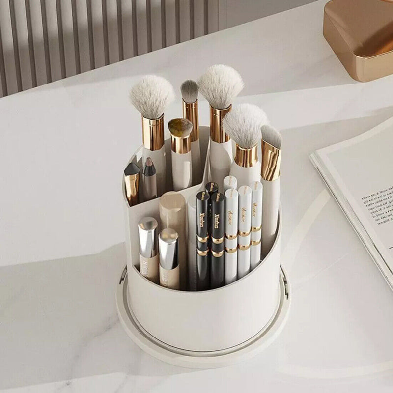 360° Rotating Makeup Brush Holder with Clear Lid Cosmetic Organiser Make-Up