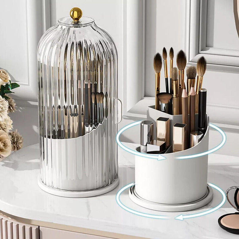 360° Rotating Makeup Brush Holder with Clear Lid Cosmetic Organiser Make-Up