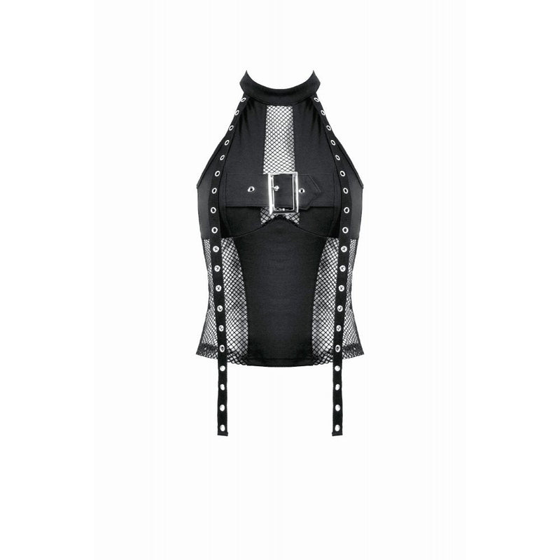 Dark in Love Gothic Mesh Panel Buckle Top