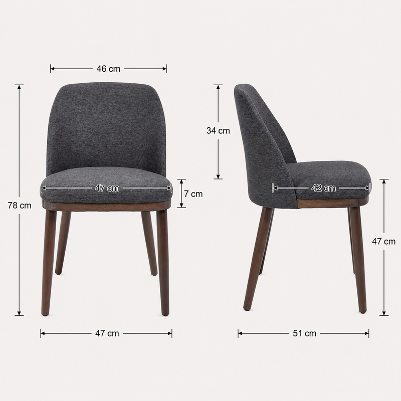 Dany Set of 2 Walnut Dining Chairs in Black Fabric