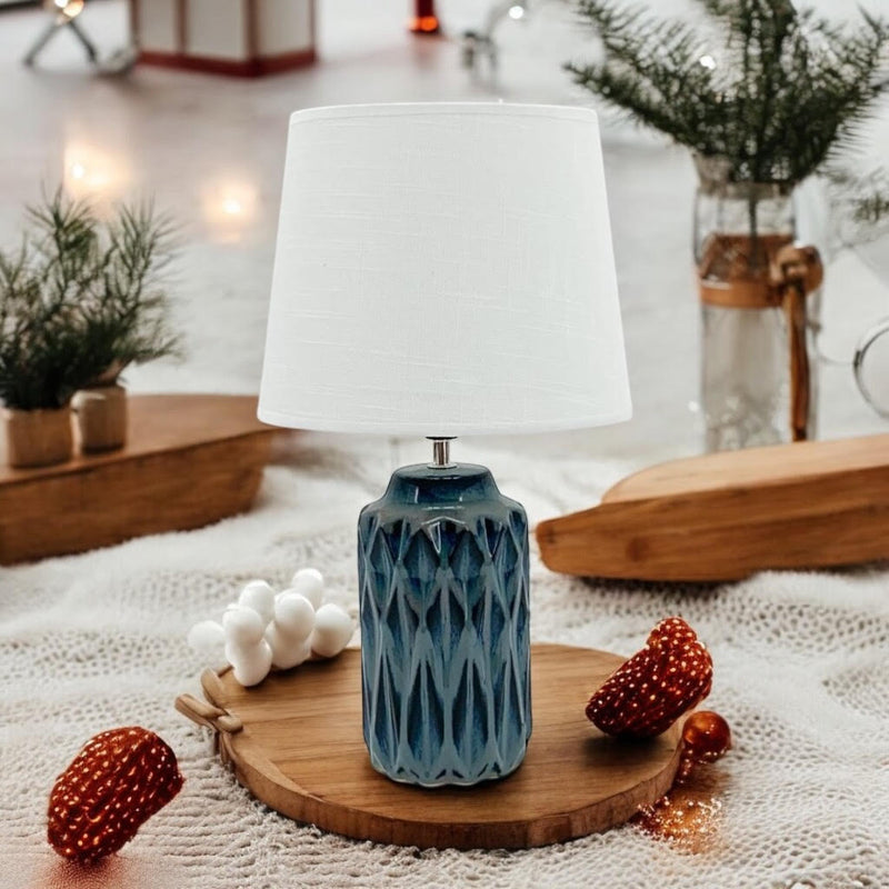 40CM BLUE CERAMIC  LAMP AND SHADE