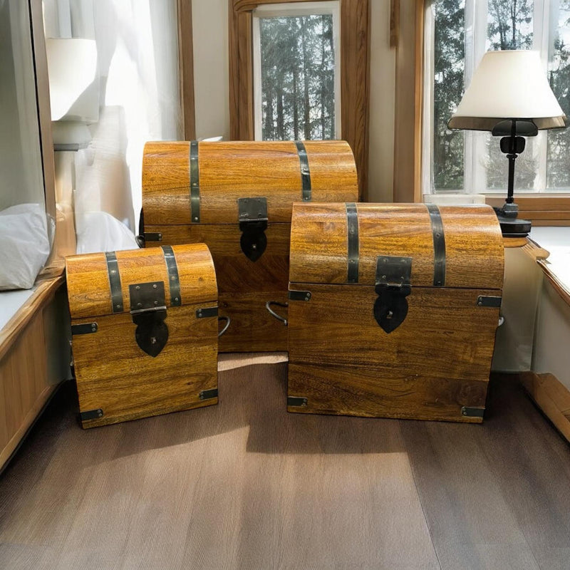 45CM SET 3 WOODEN CHESTS