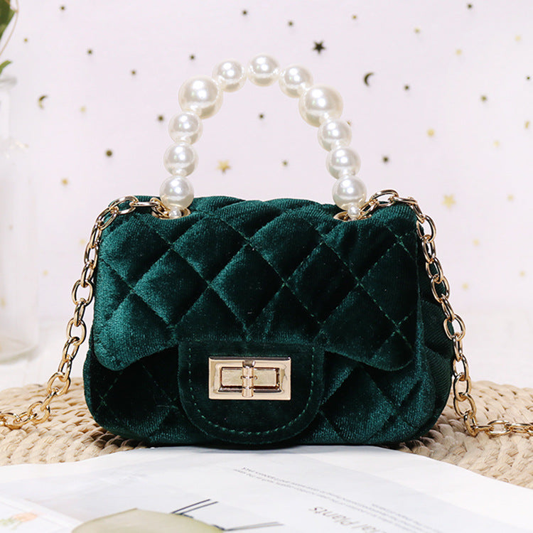 Gold Velvet Mini Pearl Tote