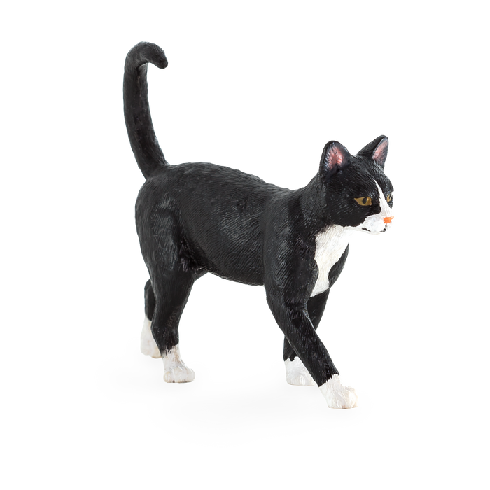 Cat Black & White Toy Realistic Pet Figurine