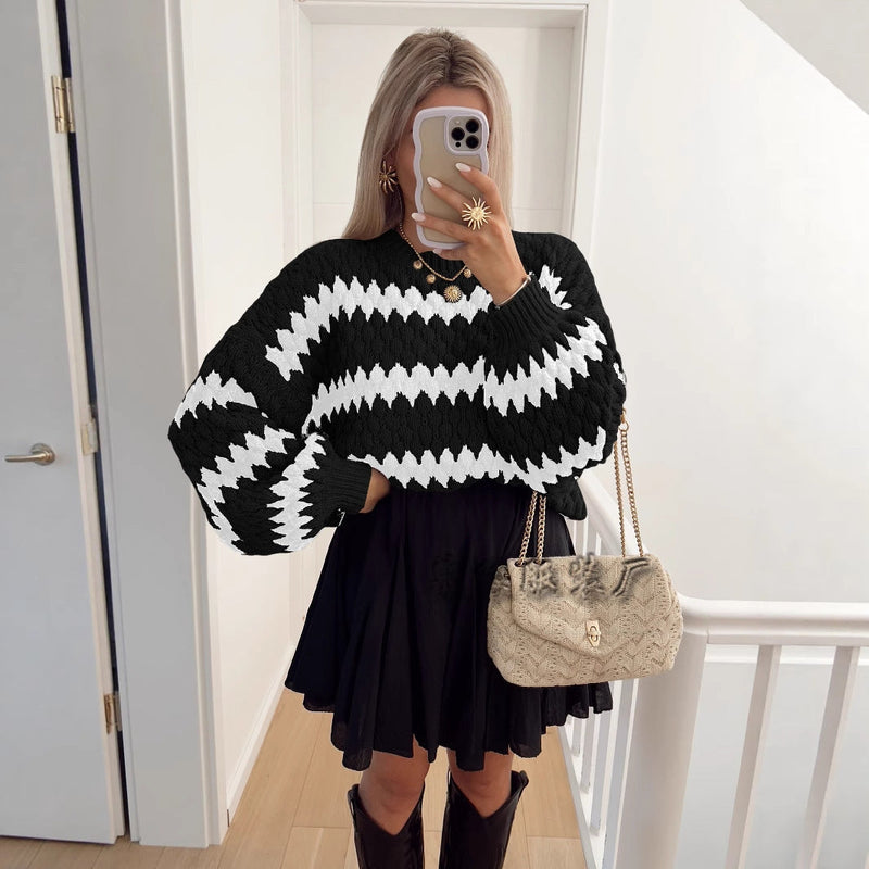 Women's Knitted Pullover Striped Loose Sweater
