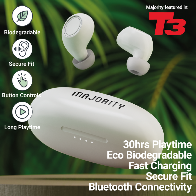 MAJORITY TRU BIO EARBUDS CLEAR WHITE