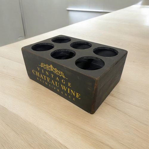 38CM BLACK WOODEN 6 BOTTLE WINE HOLDER - InStock
