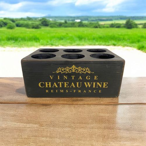 38CM BLACK WOODEN 6 BOTTLE WINE HOLDER - InStock