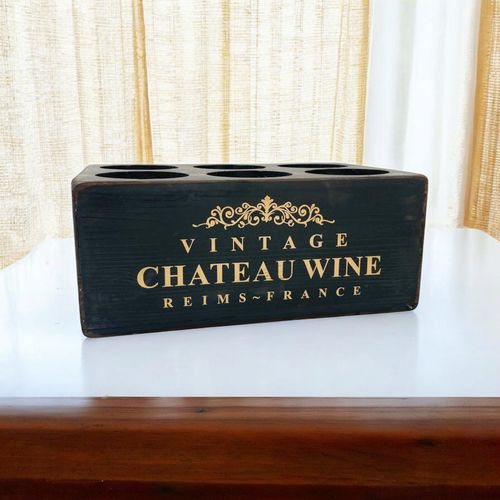 38CM BLACK WOODEN 6 BOTTLE WINE HOLDER - InStock