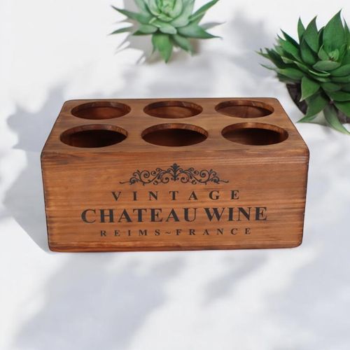38CM WOODEN 6 BOTTLE WINE HOLDER - InStock