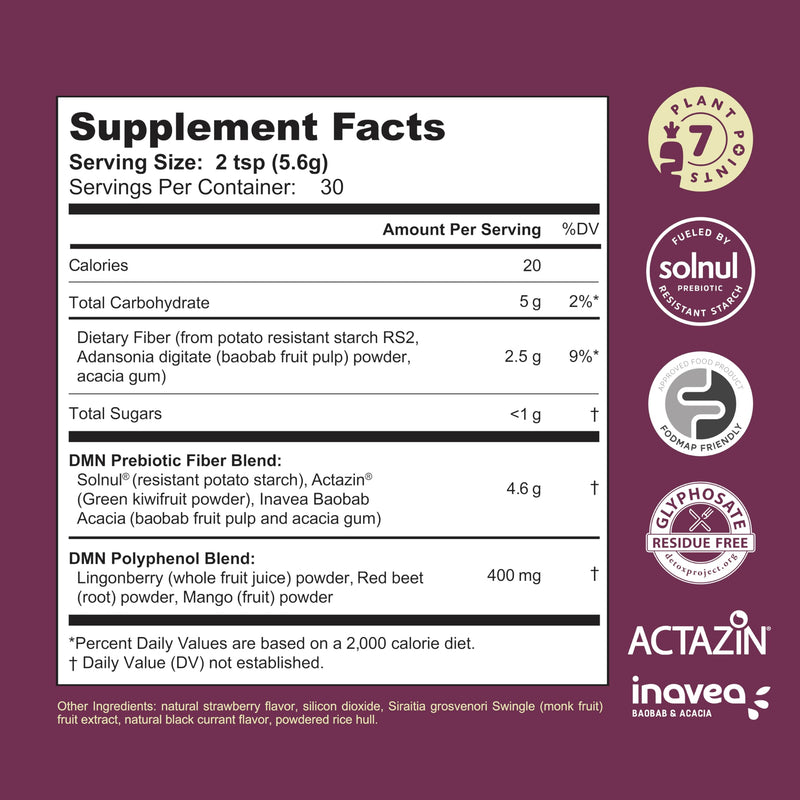 38TERA DMN Daily Microbiome Nutrition | Plant-Based Fiber Powder with 3 Prebiotics, Low FODMAP, Vegan, Wild Berry