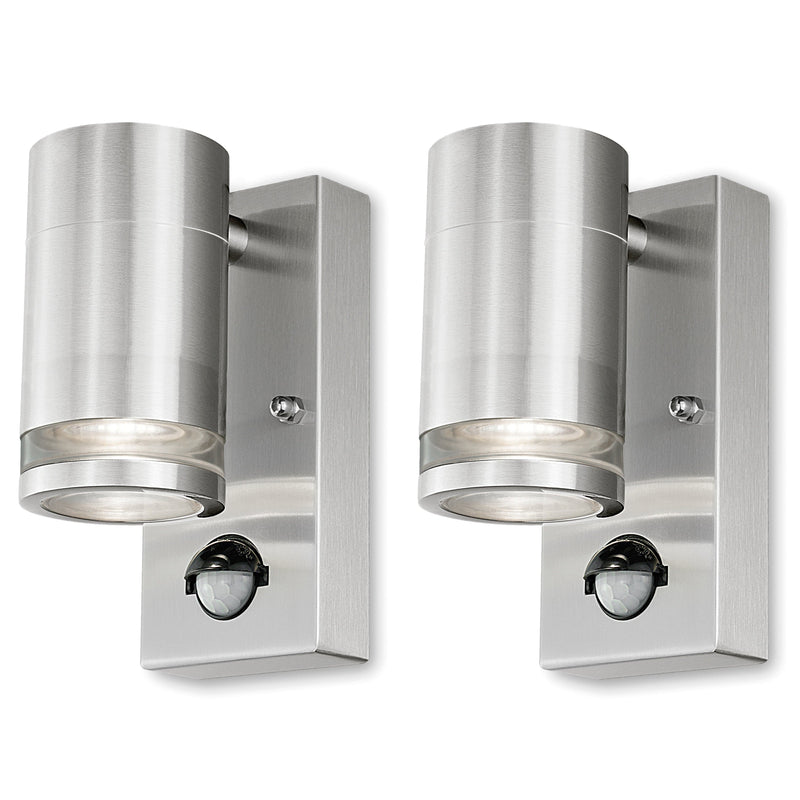 4lite Marinus GU10 Single Direction Outdoor Wall Light with PIR - Stainless Steel