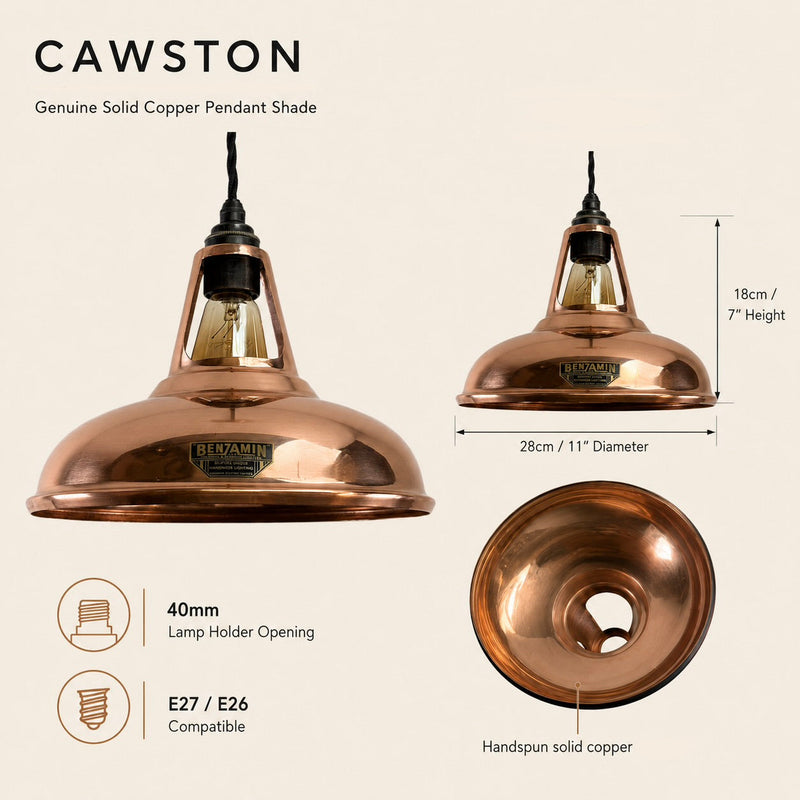 Cawston - Genuine Solid Copper Slotted Lampshade Pendant Ceiling Light - 11 Inch