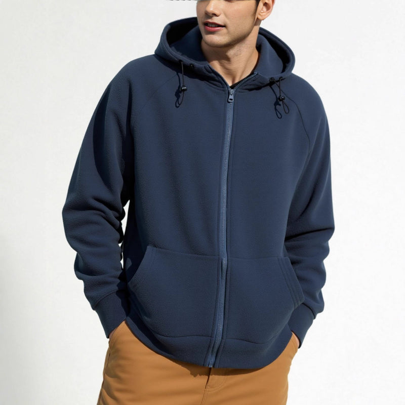 Solid Color Full Zipper Hooded Jacket Men's Sweater