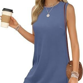 Women's Solid-color Sleeveless Casual Tank Dress