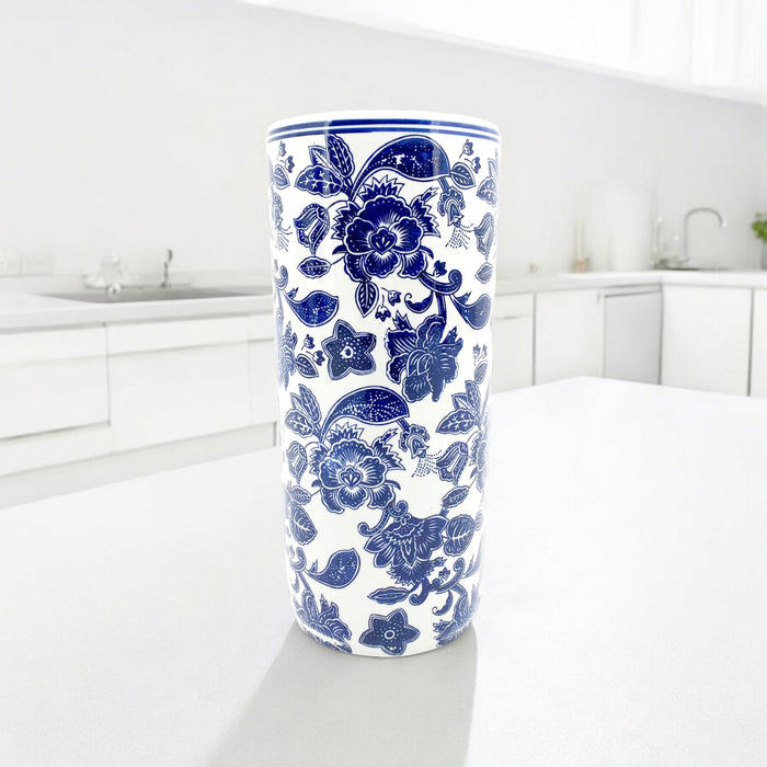 18" ROUND BLUE & WHITE FLORAL UMBRELLA STAND