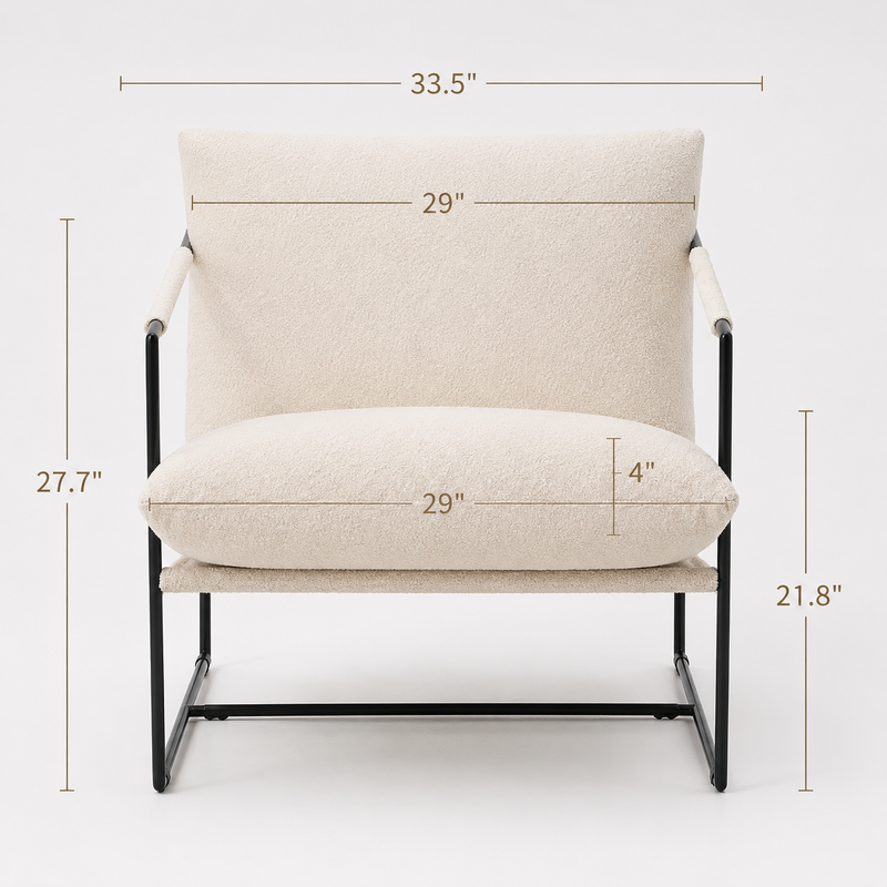 Danish Style Ivory Bouclé Lounge Chair with Black Metal Frame