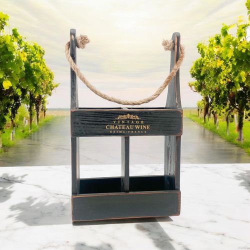 39CM BLACK WOODEN 2 BOTTLE WINE HOLDER - InStock