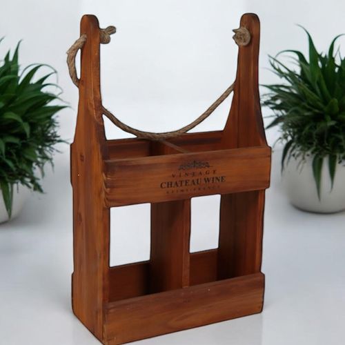 39CM WOODEN 2 BOTTLE WINE HOLDER - InStock