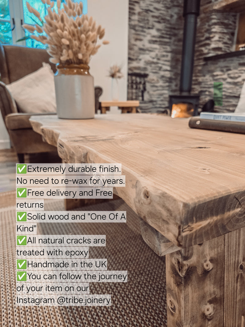 RITA Live / Waney Edge Coffee Table With Metal X Legs