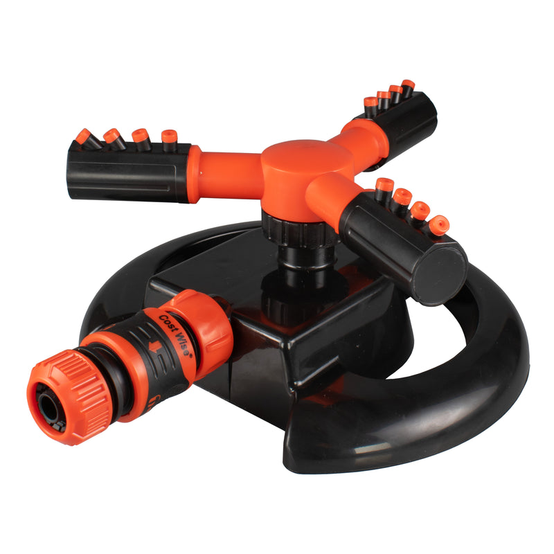 Cost Wise 3-Arm Adjustable Rotating Lawn Sprinkler Black Orange