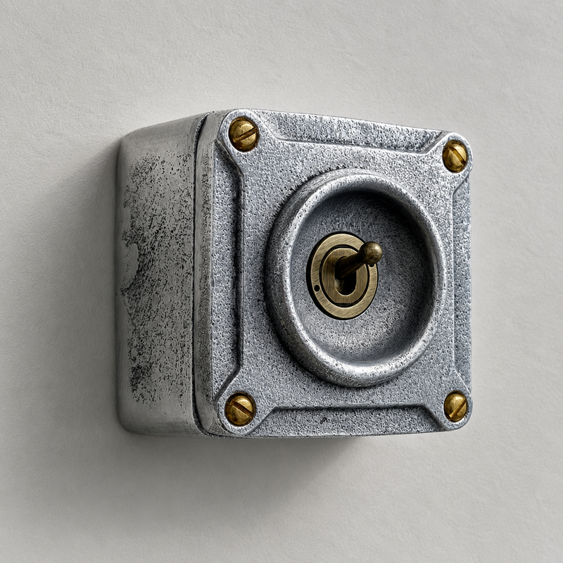 Single Gang Solid Metal Conduit Toggle Light Switch - Industrial Vintage Crabtree