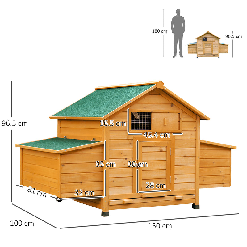 PawHut Wooden Chicken Coop, Poultry Cage with Nesting Boxes and Tray, Yellow