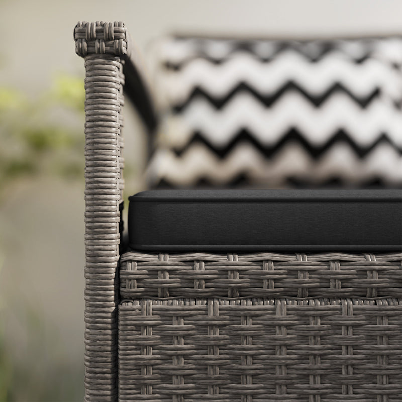 Outsunny 160L Rattan Garden Storage Bench, Cushioned Outdoor Bench, Grey