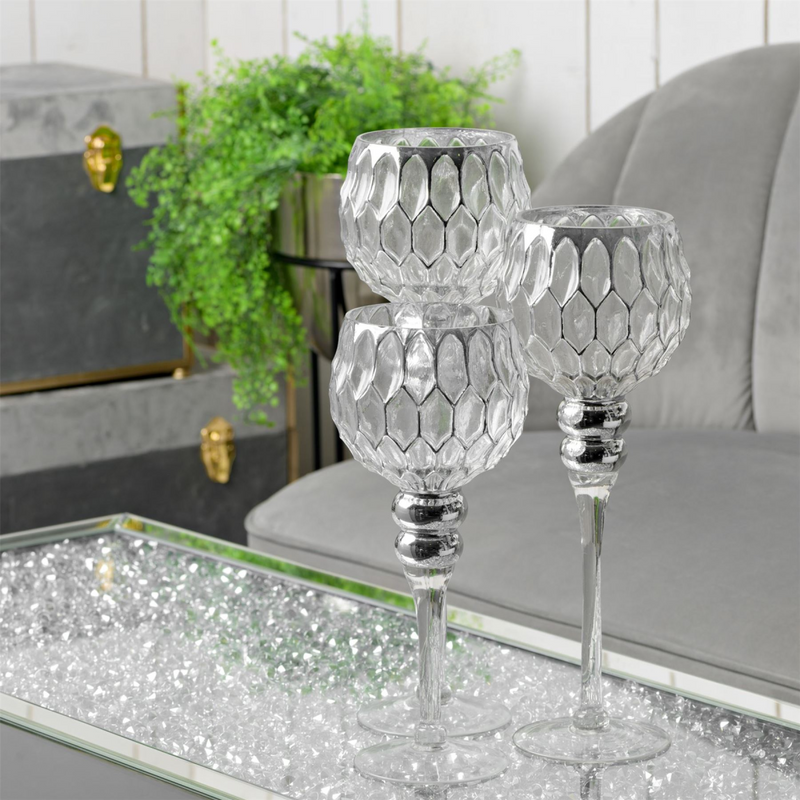 Set of 3 Honeycomb Goblets With Silver Detail