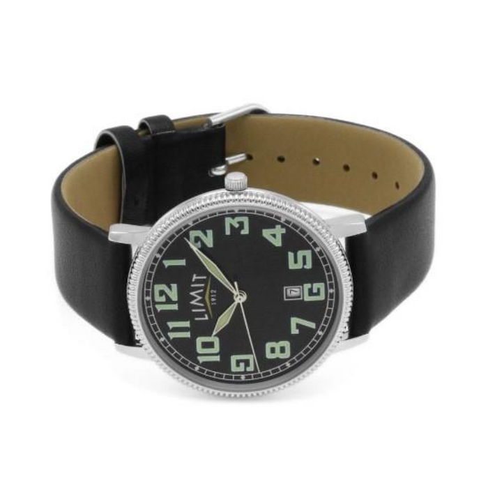 Limit Mens Basic Dated Silver Tone Case Black Dial Black Leather Strap Watch 5747