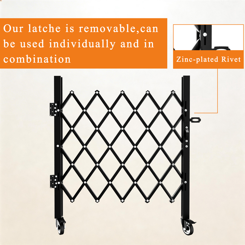 Foldable Security Gate, Expandable Safety Barrier with 360° Swivel Casters Lockable Design, Portable Mobile Rolling Barricade for Garage, Warehouse, Driveway and Pool Areas (51.57" H x 74" W)