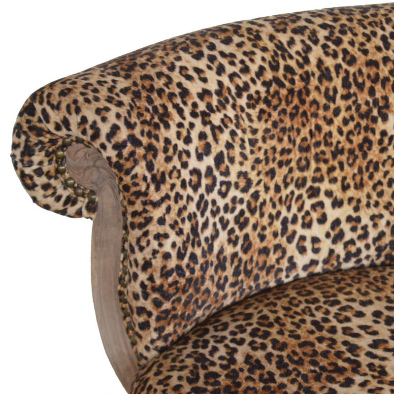Artisan Furniture Solid Wood Leopard Print Studded Chair, Cotton Velvet