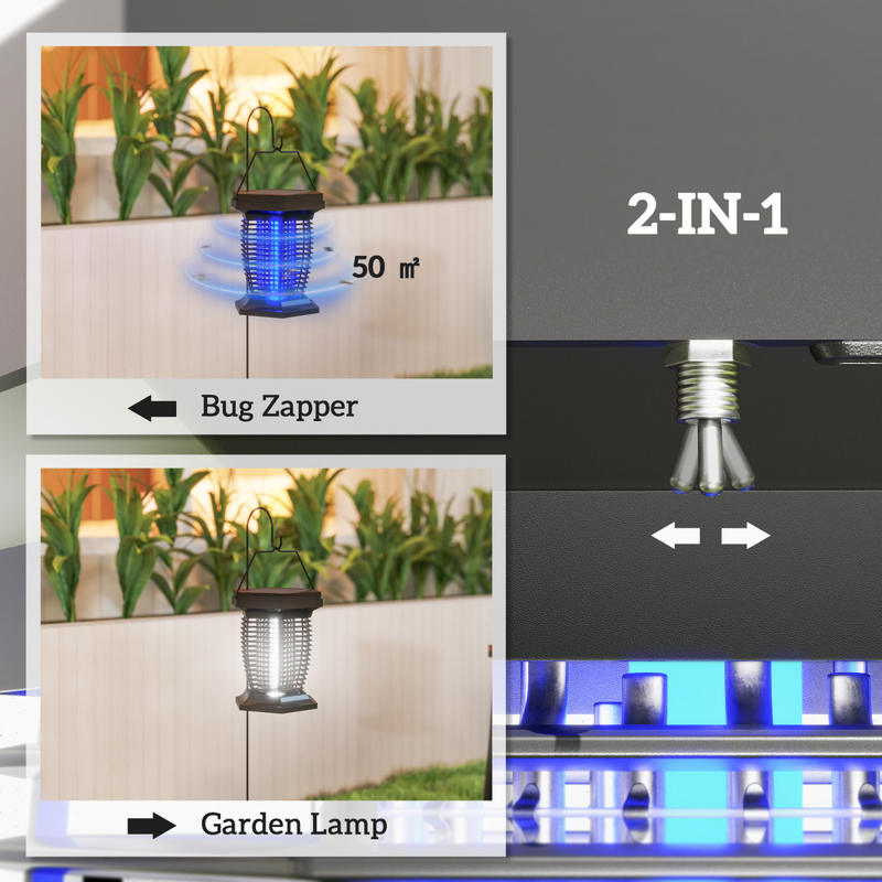 Outsunny 2-in-1 Electric Fly Zapper with UVA Light, Hanging Garden Lantern