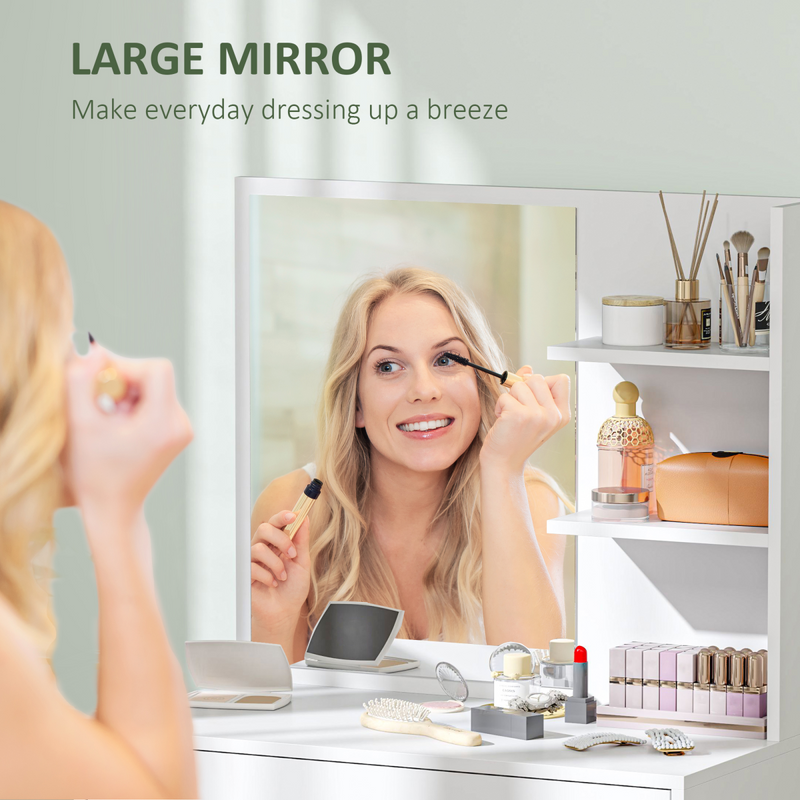 HOMCOM Dressing Table with Mirror and Storage, Modern Vanity Desk, White